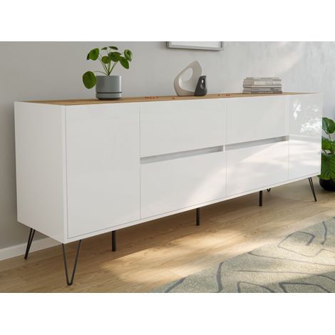 Raumwunder XXL Sideboard Kommode Heros 200cm 4 SoftClose 2 Türen Weiß/Eiche Top (1/5)