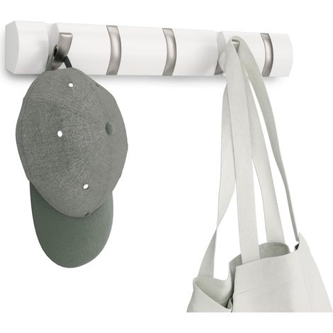 Porte-Manteau Murale - 5 Crochets Rabattables - Blanc Brillant - Pour Couloir Chambre Bureau Salle De Bain - 1 Pièce (1/5)