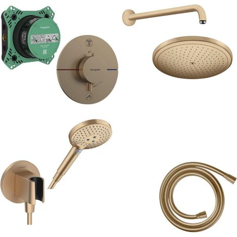 Hansgrohe ShowerSelect Ensemble de duoche - partie encastrable - thermostatique - pommeau - bras de douche - douchette avec support - flexible -