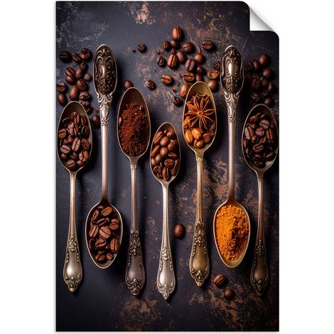 Selbstklebendes Poster – Wandsticker Kaffee und silberne Löffel 60x90 cm