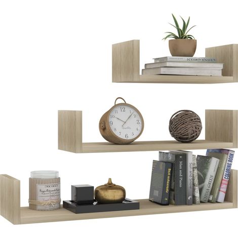 Étagères murales 3 pcs Chêne sonoma (1/5)