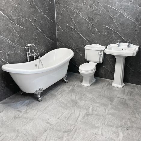 Freestanding Bath Suite Double Ended Slipper Legend Basin & Toilet Inc Taps (1/5)