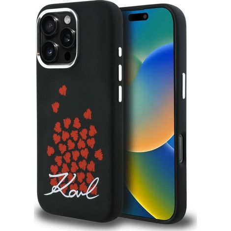 Karl Lagerfeld Silikonhülle mit Herz-Logo und MagSafe-Funktion für iPhone 16 Pro, Schwarz (1/5)