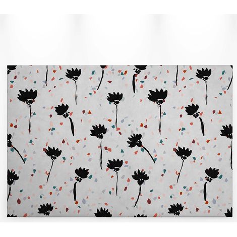 Tableau à fleurs noires sur fond terrazzo | Tableau fleuri coloré original pour cuisine | Tableau sur toile idéal chambre adulte 0,9 x 0,6 m (1/5)
