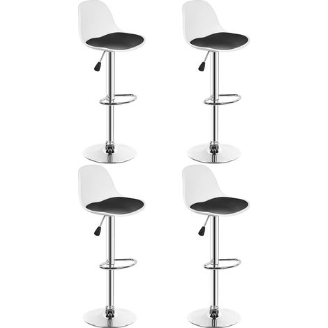 Lot de 4 tabourets de Bar Réglable en Hauteur et Rotative à 360° PU blanc + noir (1/5)