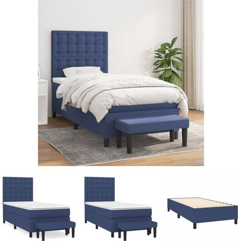 Taschenfederkern - vidaXL Boxspringbett mit Matratze Blau 90x200 cm Stoff - Stoffbett (1/5)