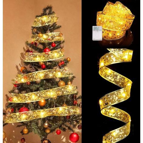 Striscia luminosa natalizia a LED da 5 m/16,4 piedi con 50 LED, alimentata a batteria, con nastro luminoso, ideale per decorazioni natalizie al chiuso, per matrimoni e feste (oro) (1/5)