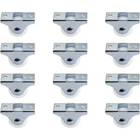 Lot de 12 roulettes de 2,5 cm rigides fixes non pivotantes avec plaque supérieure en métal roues en plastique dur pour meubles, argent-DOU