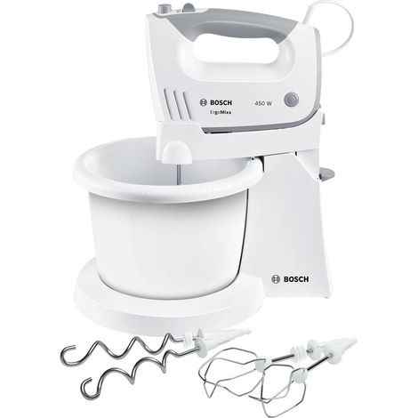 Bosch ErgoMixx MFQ36460 Frullatore e Impastatrice da Cucina, 450 W, Fruste, Ganci per Impasto, Bastoni Montati e Ciotola Rotante, Colore Bianco (1/5)