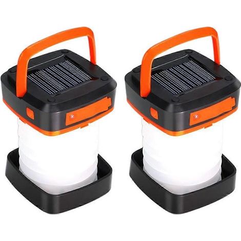 Set aus 2 wiederaufladbaren Solar-Campinglaternen mit 3 Beleuchtungsmodi und einer tragbaren USB-LED-Taschenlampe, ideal zum Wandern, für Notfälle und Outdoor-Aktivitäten. (1/5)