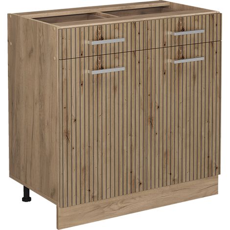 Mobiletto base per cucina R-Line, Rovere artigianale, 80 cm senza piano di lavoro, Vicco