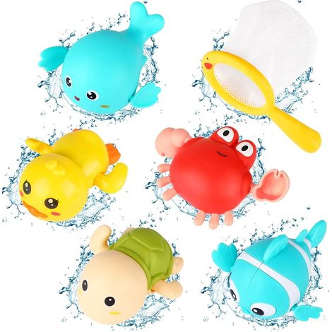 Lot de 6 jouets de bain pour bébé, accessoires de piscine pour enfants, jouets à remonter pour bassin, ensemble de jeux d'eau pour tout-petits 0-4 ans garçons et filles (1/4)