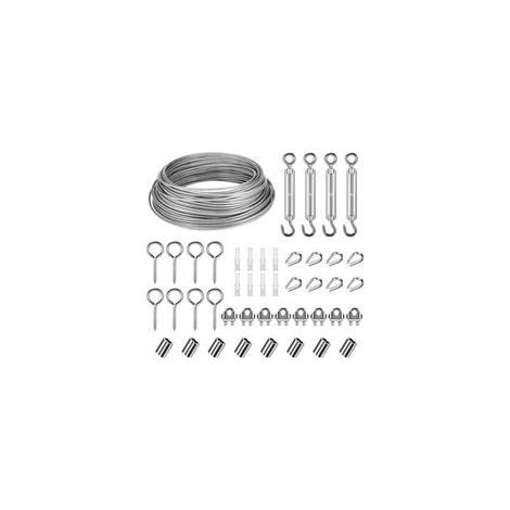 Kit de corde en acier inoxydable de 30 m pour suspension – câble d’acier gainé PVC de 3 mm avec tendeur M5 et crochets, idéal pour étendoirs, éclairage suspendu, plantes grimpantes et clôtures (1/5)