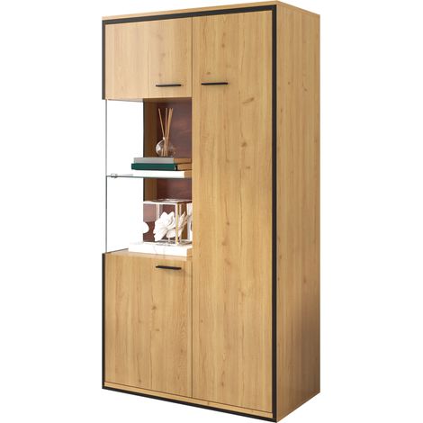 Vitrine LED moderne en MDF avec porte vitrée, 3 étagères réglables, 15 couleurs, grand rangement, meuble de présentation 150 cm H pour salon et bureau CHICFURN (1/5)