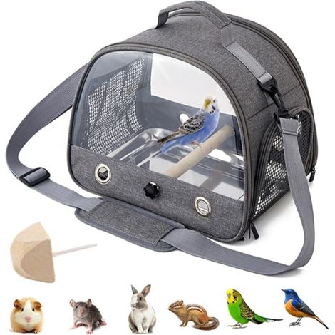 Bird Carrier Backpack, Travel Bag, Stainless Steel Tray Perch on Foot, Portable, Washable, Outlet, for Parrot, Hiking, Camping, with Molars Stone Grey (1/5)
