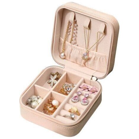 Boîte à bijoux de voyage Petite boîte à bijoux Femme Enfant Fille Organisateur 10 x 10 x 5 cm (Rose) (1/5)