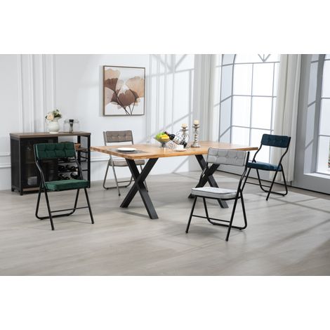 Lot de 2 chaises pliantes rembourrées en acier bleu, dossier courbé 110° et coussin, prêtes à l'emploi,46×47×80cm (1/5)