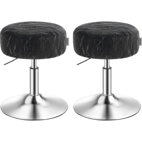 Tabourets de Maquillage, Lot de 2, Réglables en Hauteur, Pivotants à 360 Degrés, en PU, Coussin Épais, Tabourets de Coiffeuse, pour Chambre, Cuisine, Salle à Manger, Noir (1/5)