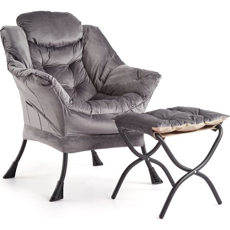 Fauteuil Relax Oversized Avec Ottoman, Ergonomic, Capacité 180kg, Repose-pieds Pliable, Pochette Latérale, Chambre, Bureau, HLR-21 (1/5)