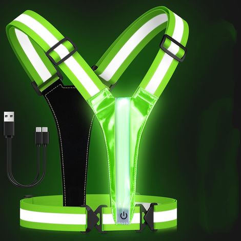 Bretelles réfléchissantes pour gilet de course - 3 LED, longueur 36-53 cm - Convient pour la marche, la course et le vélo - 1 pièce, vert (1/5)