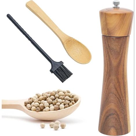 Moulin a Poivre et Sel Bois Réglables Avec Broyeur à épices en Céramique Manuel Moulins Pinceau Et Cuillère de Mer Piment (22 cm) (1/5)