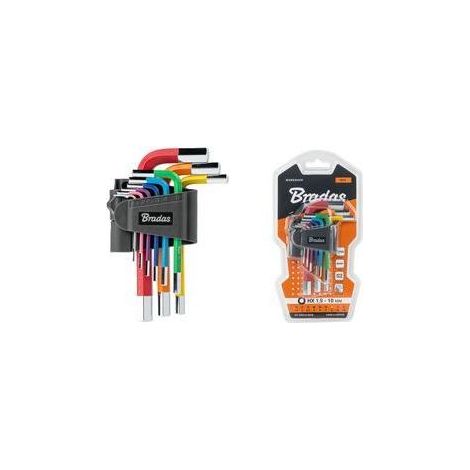 Llaves hexagonales bradas 9 piezas multicolor pack
