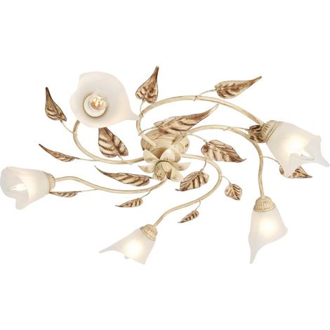 Visconte Siena Floral Style Ivory & Brown Semi flush Glass Ceiling E14 5 Light (1/5)