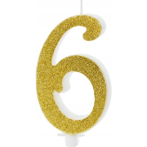 Geburtstagskerze Nummer 6, gold, 10cm, 1 Stück.