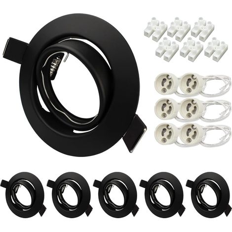 Spot Encastrable GU10 Set,Cadres de Montage en Noir pour Spot Led Encastrable 68mm Avec Douille GU10,Orientable 30°,AC 220-240V,Rond,Pour Lampes A LED Ou Halogènes Lot de 6 (1/5)