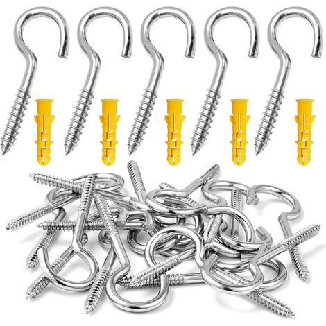 [NUNCA USADO]Paquete de 10 cáncamos de acero inoxidable, ganchos de techo resistentes de 3 pulgadas, tornillos autorroscantes, ganchos para colgar, cáncamos para uso en interiores y exteriores. (1/5)