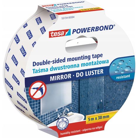 Nastro biadesivo TESA POWERBOND per il montaggio di specchi, impermeabile, 5 m, 38 mm