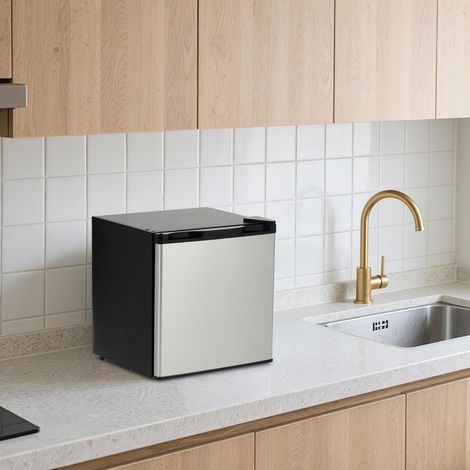 Mini Frigo avec Congélateur 1,6 Pieds Cube – Ultra Silencieux (40 dB), Thermostat 7 Niveaux (-22°C), Classe Énergétique E – Idéal Bureau, Chambre, Camping – Porte Inox, Pieds Réglables (1/5)