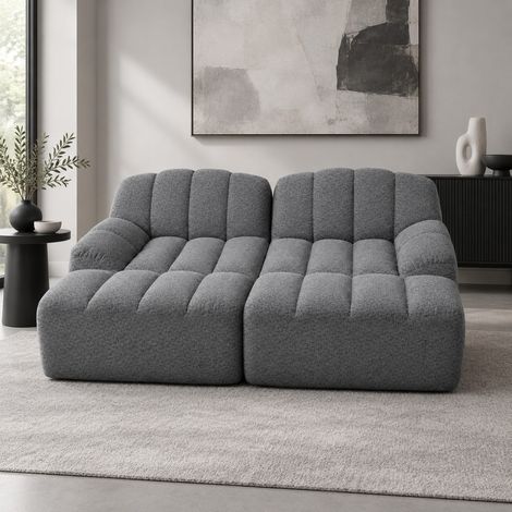 Modulares 2-Sitzer-Sofa mit 2 Ottomanen, 32D-Schaumstoff, grau (1/5)