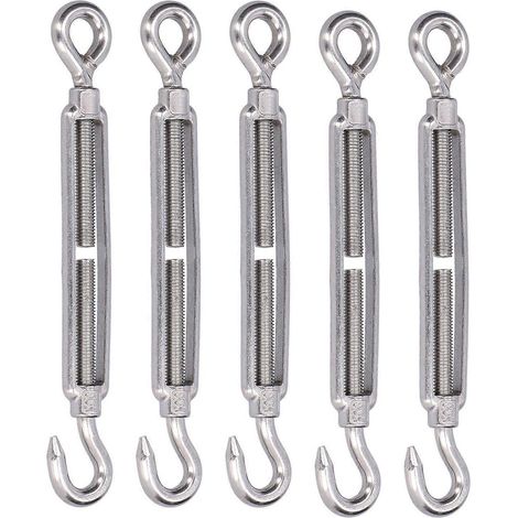 Lot de 5 tendeurs à œillet et crochet en acier inoxydable 304 pour câbles, accessoires pour voile d'ombrage M6