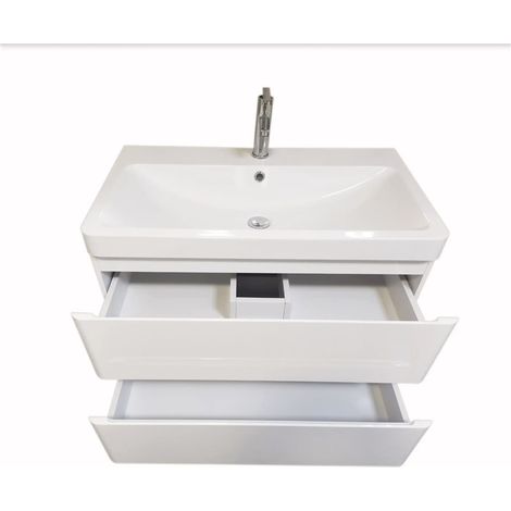 Meuble salle de bain suspendu avec vasque lavabo 80 cm blanc brillant, meuble sous vasque design avec rangement pratique et finition moderne (1/5)