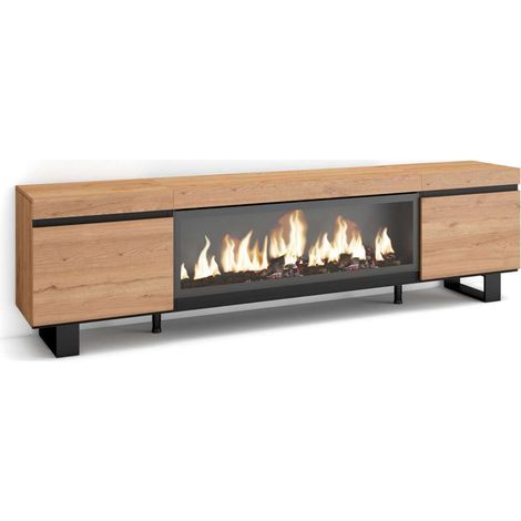 Mueble TV Humilladero-01 de 208x57x35 cm con chimenea eléctrica XXL, diseño industrial, color roble y negro (1/4)