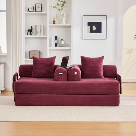 Divano modulare 3 posti in metallo 200 x 94 x 67 cm con 3 cuscini bordeaux HAVRYA (1/5)