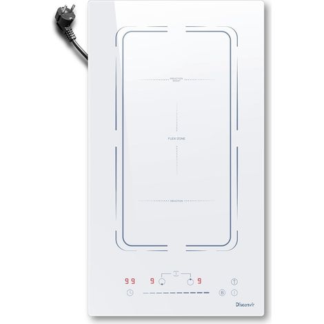 Disaenvir – Plaque à Induction Blanch 2 Feux avec Prise, Plaque Induction 3500W avec Zone Flexible, Table de Cuisson Encastrable 30CM, Fonction Boost, Minuterie, Verrou de Sécurité, 220V (1/5)
