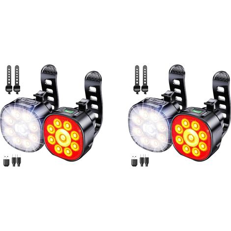 2X Lumières de Vélo [4 + 6 Modes], Lumières de Vélo Rechargeables USB et Arrière, Lumières de Vélo Étanches IP65 pour la Montagne sur Route