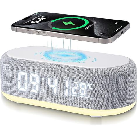 Réveil Numérique 4 en 1, Chargeur sans Fil, Réveil Intelligent avec Affichage de la lumière et de la température, luminosité réglable (1/5)