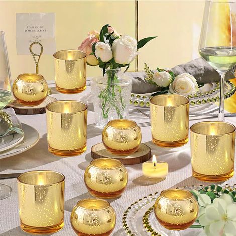 Lot de 12 bougeoirs votifs dorés en cristal de mercure pour centre de table de mariage, décoration de fête et décoration intérieure (12, doré) (1/5)