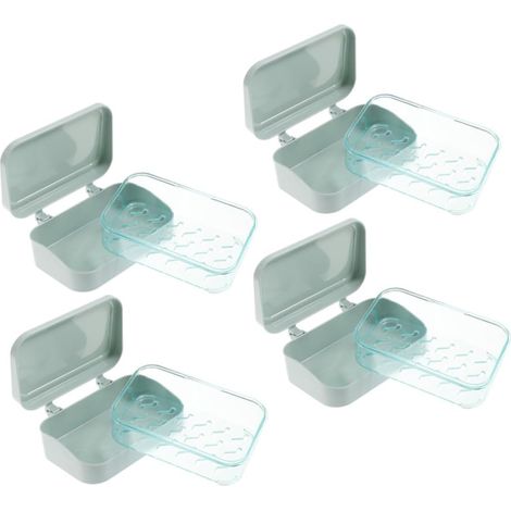 Ensemble de 4 porte-savons bleus à drainage automatique avec couvercle amovible (1/5)