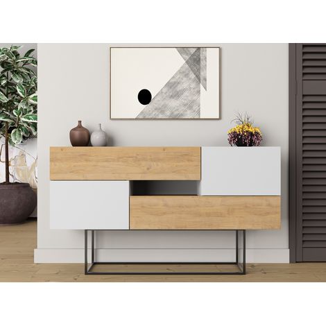 Aparador 145x82 h cm roble claro y blanco mate con dos puertas y dos cajones - Frosolone (1/5)