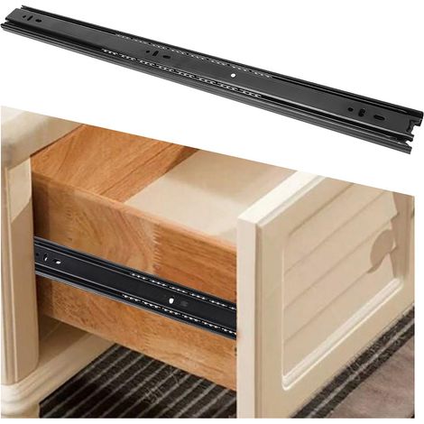 Lot de 2 glissières de tiroir 30,5 cm (12 po) à 3 sections, à roulement à billes, flexibles, pour tiroir de meuble, noires (1/5)