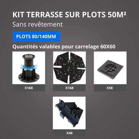 JOUPLAST - Kit per terrazza 50 m² - Supporti regolabili 80/140 mm