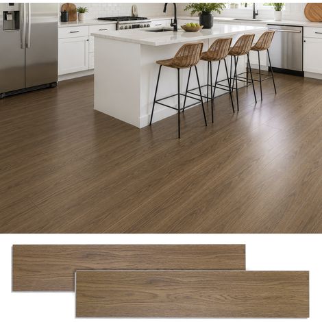 Lames PVC clipsables, 18 pièces, surface env. 1,47 m2, épaisseur 4 mm, effet bois, salon cuisine bureau, Brun (1/5)