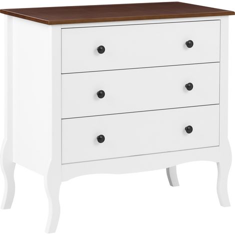 Cómoda de 3 cajones con patas cabriolé estilo provincial francés shabby chic blanco Nundle