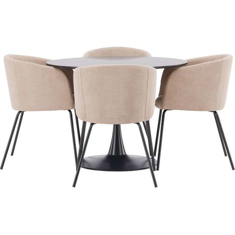 Glade ensemble pour salle à manger table noir et 4 berit chaises beige. (1/5)