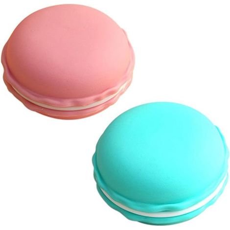 Juego de 2 cajas para macarons, pastillero adorable, caja de almacenamiento colorida con forma de macaron para joyas, caja de almacenamiento con forma de caramelo (1/5)