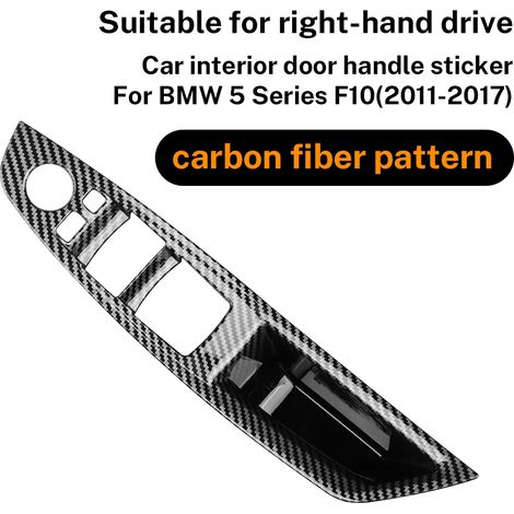 (RHD Noir Carbone - pour Série 5 F10) Convient aux BMW Série 5 F10 F11 520i 520D 523i 525i 528i 530i 2010-17 - Plaque de poignée de porte intérieure en fibre de carbone ABS - Revêtement décoratif (1/4)